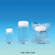 PET Sterile Wide-neck Sample Bottle, 150~500㎖<br>With PP Heavy-duty Double Lip Screwcap & PE Liner, 멸균 PET 검채병 광구