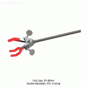 SciLab® 3-prong Extension Clamp, Double Adjustable, Grip Capa. 30~80mm<br>Stainless-steel Rod, Two-way Fasteners-type, 3-가닥 양방향 조절식 클램프
