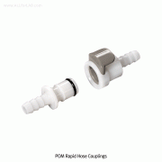 Burkle® POM Rapid Hose Coupling, for Liquids or Gases, Hose Nozzle type, for Hose ID Φ6.4 & 9.5mm<br>With Vacuum up to 10 bar (at 20℃), -40℃+80℃, without Valve, POM 신속연결 커플링