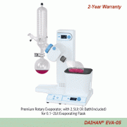 DAIHAN® Premium 0.1~5Lit Rotary Vacuum Evaporator “EVA-05”, Vertical-type, 195mm Auto Lifting<br>With 2.5Lit Heating Bath(Option 5.5Lit Bath), Up to 200℃, Cooling Surface 1,600cm2, 10-Step Immersion Angle 1º~50º<br>and Automatic Reverse Rotation Function 