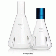 Pyrex® Premium 4-Deep Baffled Shaking Culture Flask, with Φ38mm Standard Necks, 250~2,000㎖<br>Ideal for Aerobic Microbiology & Cell Culture, without Cap, Boro-glass 3.3, 딥 배플 쉐이킹 컬쳐 플라스크, 캡 별도