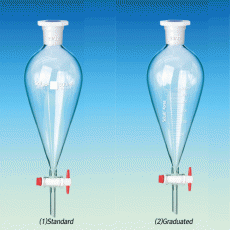 SciLab® “Squibb” Separatory Funnel, Standard- or Graduated-type, 125~2,000㎖<br>With PTFE-plug & PE-stoppers, Boro-glass 3.3,“ 스퀴브”형 분액깔때기