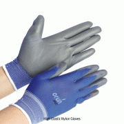 ORUNTM High Elastic Nylon Gloves, PU Palm Coated, Minimize Hand Fatigue, L225~240mm<br>Dust & DMF Free, Breathable, Anti-slippery, 18Guage, 고탄력 나일론 장갑, PU코팅