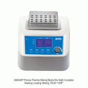 DAIHAN Precise Thermo Mixing Block/Dry Bath Incubator-Heating & Mixing “HM-100P”<br>With Standard Aluminum Block, Magnet Adhesion Technology, Lid for Heat Preservation, 15℃~100℃, ±0.5℃, Up to 1500rpm<br>히팅 & 믹싱 블록, TFT 디스플레이, 마그넷 블록 간편 탈부착 기능, 기본 블록(1.5/2