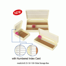 mediclin® 25·50·100-Slide Storage Box, ABS, Resin with Hinged Lid, for 76×26 Slide<br>With Numbered Index Card & Foam Lining, ABS 슬라이드 보관 박스
