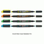 Amos® Water-based Highlighter Pen, Twin-type Tips, 3mm & 0.3mm<br>For Office, Bank & School, 수성 양방향 형광펜
