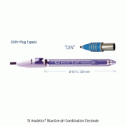 SI Analytics BlueLine pH Combination Electrode, Glass Shaft, 0~14pH, -5℃+100℃<br>1m Fixed Cable with DIN/BNC Plug, for Demanding Measurements, 블루라인® 유리 pH 복합 전극