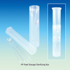 Pipet Storage/Sterilizing Box, PP, Adjustable Length 350~665mm, Φ65mm<br>With Telescopic Screw Closure, -10℃+125/140℃, PP 피펫 보관/멸균통, 길이 조정형