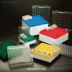 Simport® CryostorageTM PC 25 & 81-hole Freezer Box, for Φ1.2~5㎖ Cryovials/Tubes<br>With Φ13mm hole·Numeric Indexed Lid·Air Vents·Vial Clip, 135℃, PC 25 & 81홀 Cryo박스