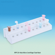 PP 20-hole Micro Centrifuge Tube Rack, for 1.5/2㎖ Tubes Type, 215×70×h40mm<br>With Numbered Holes and Rubber Foot, Autoclavable, White Color, 125/140℃, 계단식 20-Hole 랙