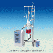 LaboRactorTM 0.5~20 Lit Suspended Vacuum Reactor Set, with Jacketed Glass Vessel·Agitator·Frame·Glass Assembly<br>With DN O-Ring Flange·PTFE Impeller·PTFE Drainvalve, Digital 50~1000rpm, 행잉 타입 자켓 글라스 진공 반응조 세트 0.5~20 Lit