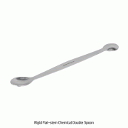 Rigid Flat-Stem Chemical Double Spoon, High Grade Stainless-steel, L120~300mm<br>With Flat-stem, Non-magnetic, 평면 손잡이형 양면 시약 스푼, 비자성/비부식