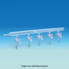 SciLab® Premium DURAN-glass Stopcock Vacuum Manifold, 3~5 Places<br>Single- or Double-Line, 유리콕형 진공매니폴드